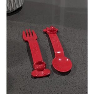 Tupperware Fork and Spoon Disneys Mickey Minnie Embossed Red 6 " Long New
